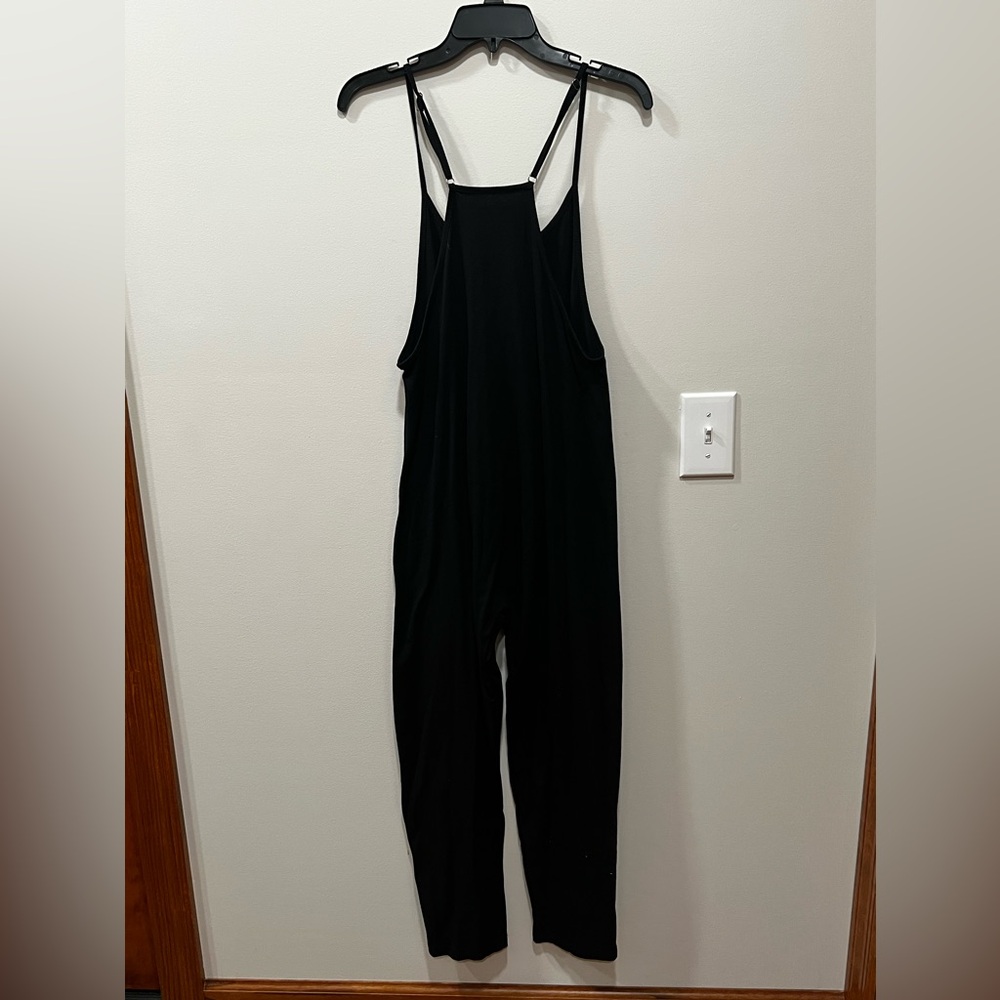 Black Cotton Oversized Overalls